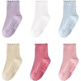CoolMate 6 Pairs Toddler Ruffle Socks for Girls Baby Grip Socks Non Slip Cute Grippy Frilly