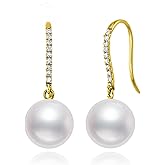 NFYBD 14K Gold Pearl Dangle Earrings for Women,9MM*2 Freshwater White Pearls Drop Earring Anniversary Birthday Mother's Day Jewelry for Mom Her