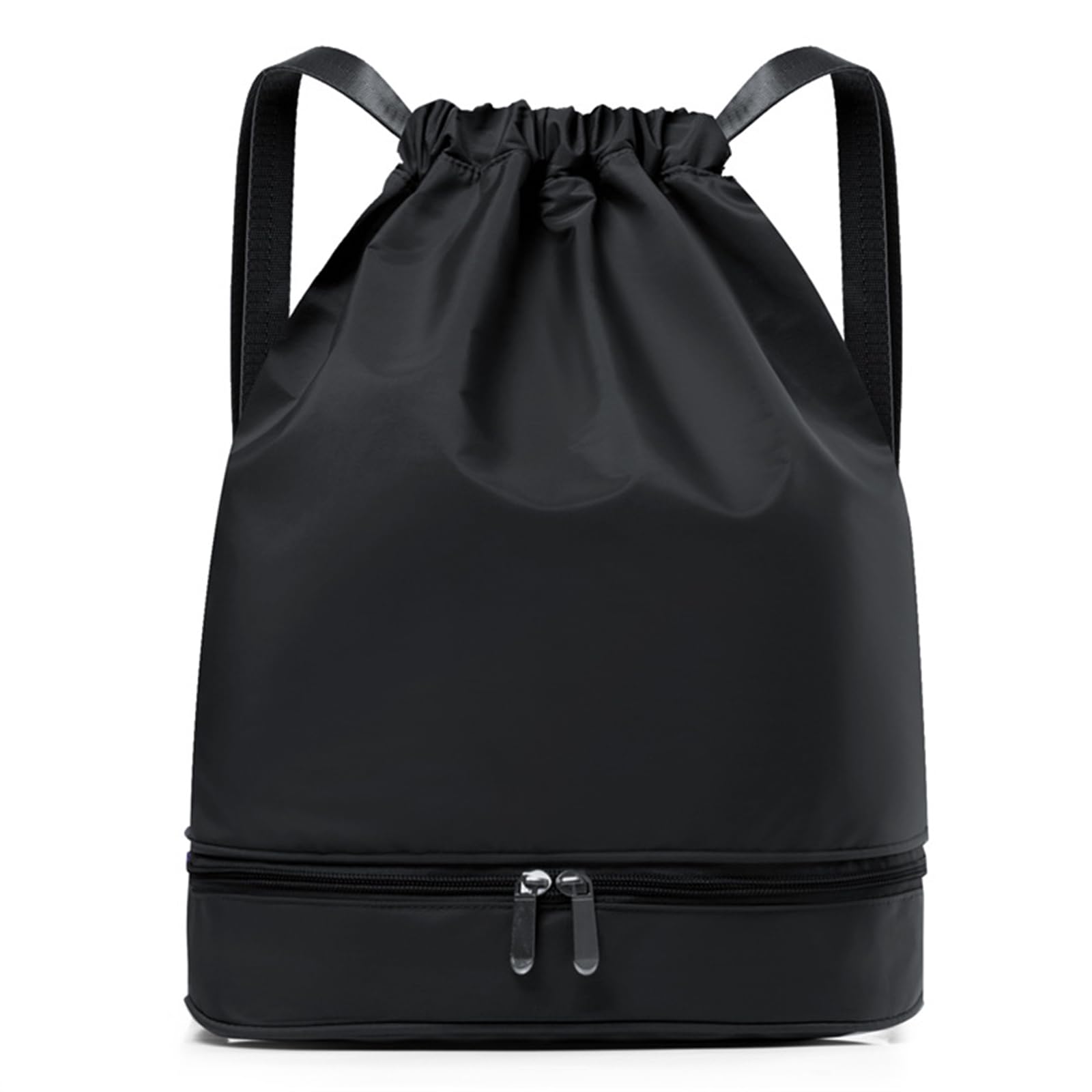 JSTHHTT Unisex Drawstring Backpack, Waterproof Sports Gym Bag, Oxford PE Bag, Drawstring Gym Bag with Shoe Compartment, for Gym Shopping Sport Yoga School Swimming Beach (Black)