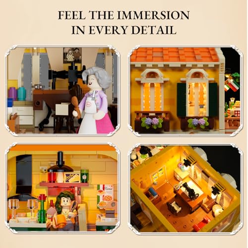 Lumibricks Italian Homestyle Restaurant Lighting Building-Bricks Set – City Town Modular Italian Trattoria & Café LED Light Building Kit 2868 Pcs Construction Set for Adults and Teens