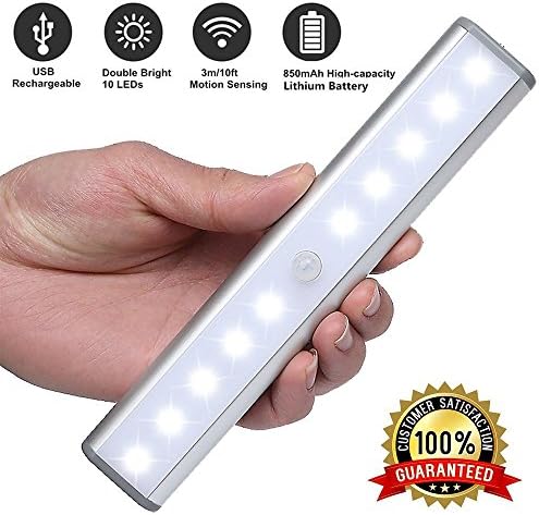 USB Portable 10-LED Wireless Motion Sensor Closet Under Cabinet Rechargeable Magnetic Night Light Lamp