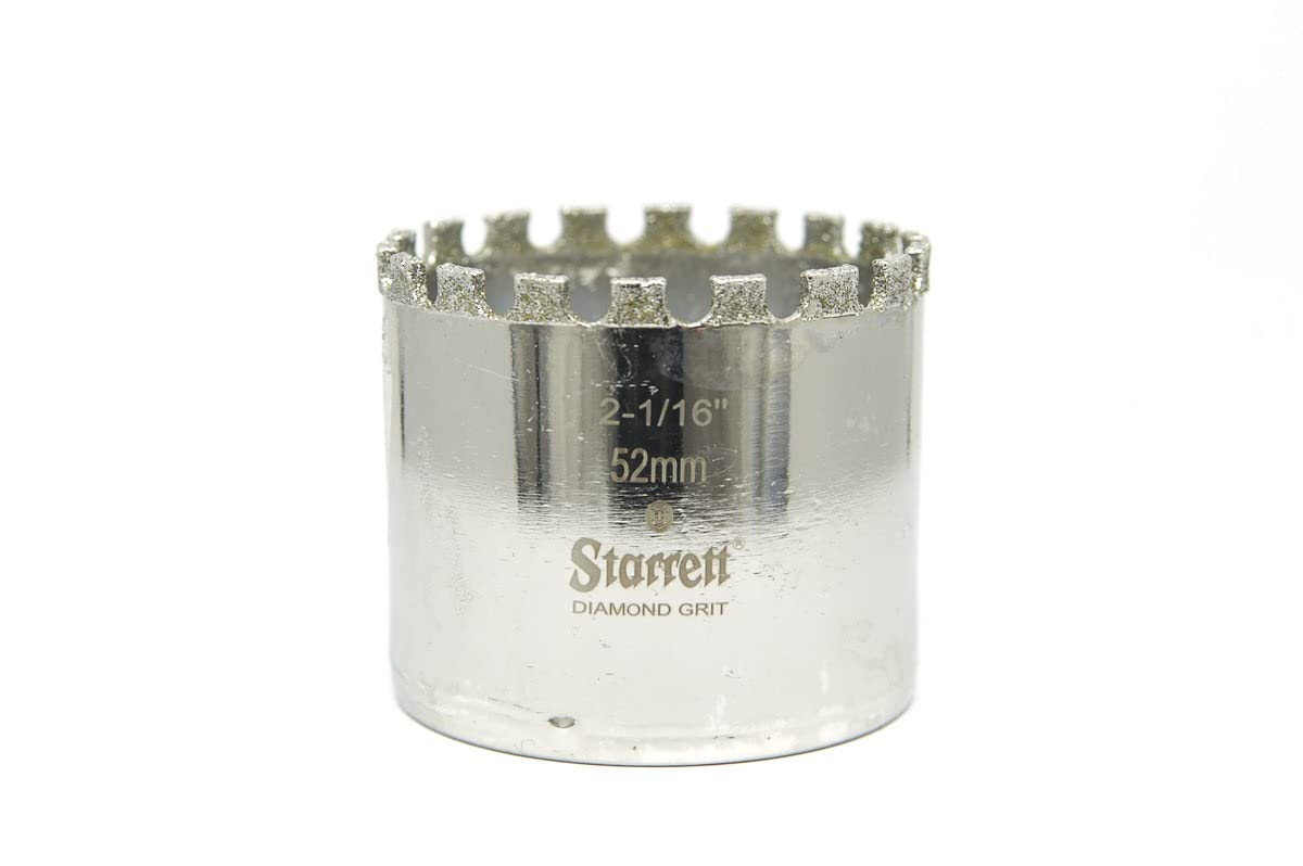 Starrett Diamond Grit Hole Saw - D0216 Ceramic and Tile Drill Cutter - For Brick Glass Marble Slate Stone Porcelain - 52mm (2.1/16 inch)