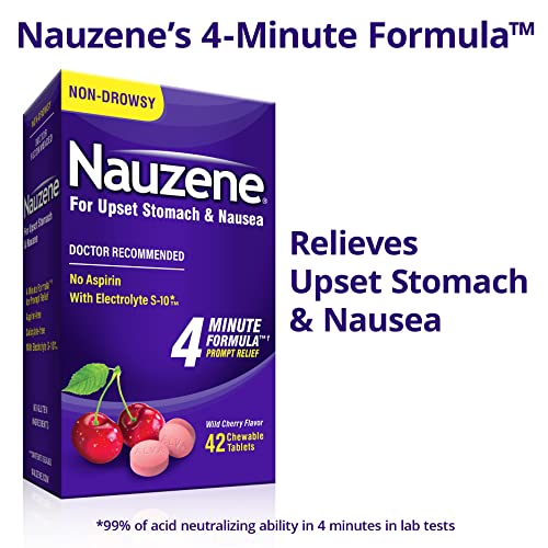 Nauzene Upset Stomach & Nausea Chewable Tablets Flavor, Wild Cherry, 42