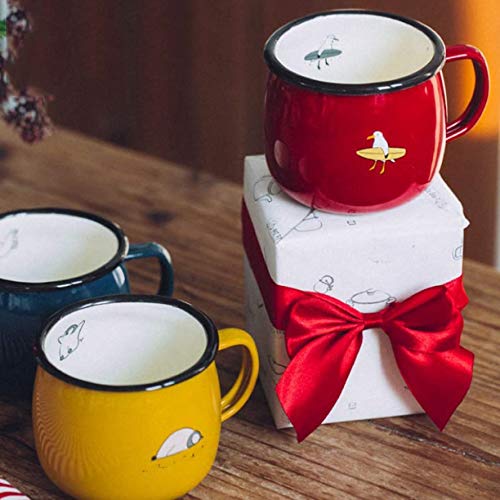 XYSQWZ Kessel Geschenk Emaille Tasse Set Von 3 Trinkbechern 430ml Für Kinder Und Erwachsene Rot/Gelb/Grün/Blau Tierdruck… – Bild 5