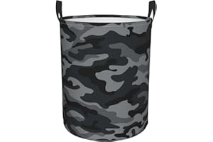 Gbuzozie 38l Round Laundry Hamper Army Camouflage Storage Basket Waterproof Coating Black And Grey Camo Organizer Bin For Nursery Clothes Toys