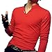 8sanlione Mens Slim Fit V-Neck Tee Short-Sleeve/Long Sleeve Polo Casual T- Shirts(Medium,L-Red)