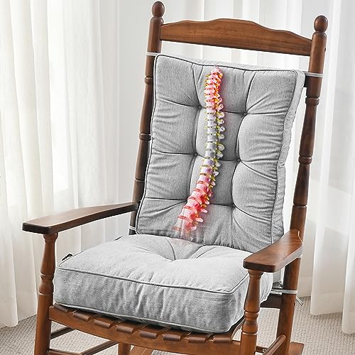 SUNROX Memory Foam Non Slip Rocking Chair Cushion, FadeShield Water Resistant Thicken Durable Tufted Pads, Set of Seat & Back Cushion with Ties for In