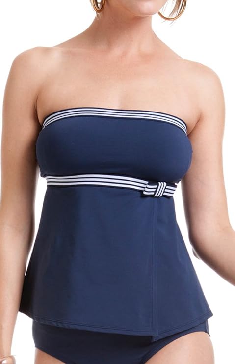 Anne Cole Women's Elastic Stripe Split Front Bandeau Tankini, Navy, X-Large at Amazon Womenâs 