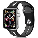 KOLEK Sport Bands Compatible with iWatch 42mm/44mm, Soft Silicone Replacement Bands Compatible with iWatch 1/2/3/4, M/L, Black/Grey