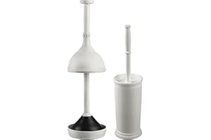 mDesign Hidden Plunger and Brush Set for Toilet Bowl - Modern Toilet Brush and Plunger Set - Brush Cleaner and Plunger Combo with Holder Caddy for Bathroom - Hyde Collection - Set of 2 - Light Gray