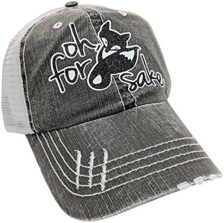 Loaded Lids Women's Oh For Fox Sake Distressed Bling Baseball Cap (White/Black)