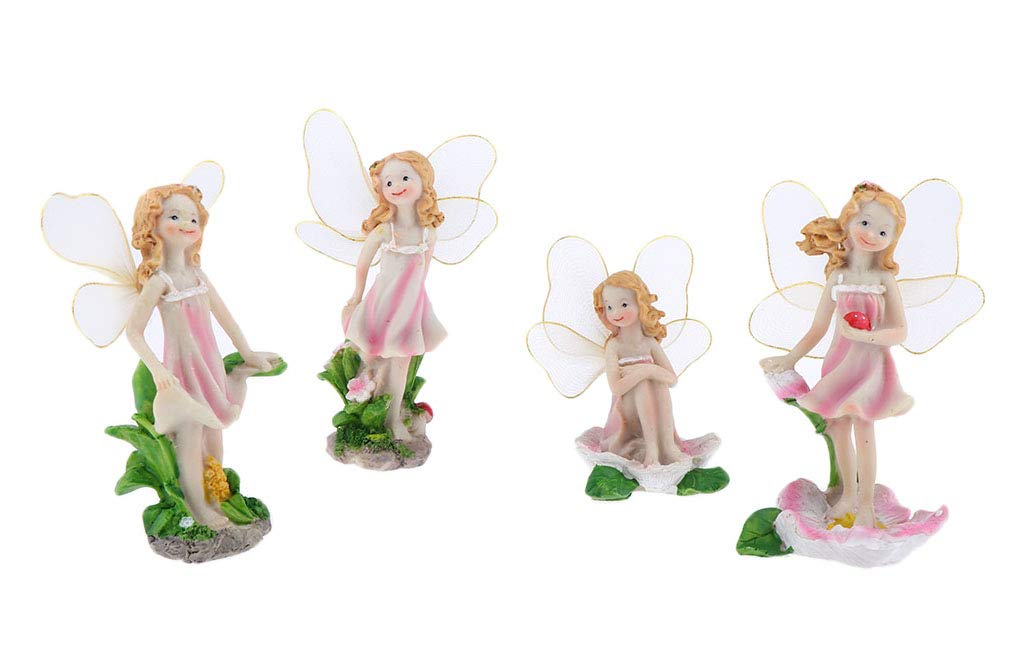 SecretRain Resin Garden Ornament Home & Outdoor Decor Flower Fairies Set Of 4