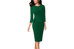 VFSHOW Womens Pleated Crew Neck Peplum Work Business Office Bodycon Pencil Sheath Dress