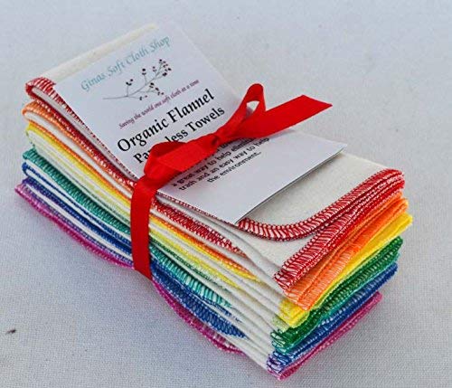 1 Ply Organic Cotton Flannel Paperless Towels 11x12 Inches Set of 10 Rainbow Assortment
