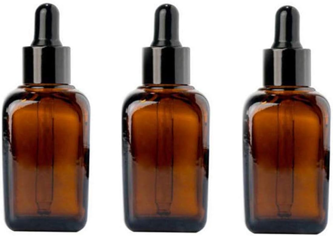 Download Amazon Com 3pcs 50ml 1 67oz Amber Glass Dropper Bottles Empty Refillable Square Essential Oil Bottles Cosmetic Sample Packing Container With Glass Eye Dropper And Rubber Head