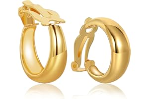 FAMARINE Clip on Earrings for Women, Chunky Chunky Tube Hoop Clip Earrings No Piercing Earrings