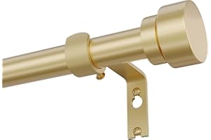 PORTRES Warm Gold Heavy Duty Curtain Rods for Windows 66 to 120 Inches Adjustable Length 1" Diameter Curtain Rod with Modern Decorative Finials for Outdoor Farmhouse Bedroom Kitchen Living Room