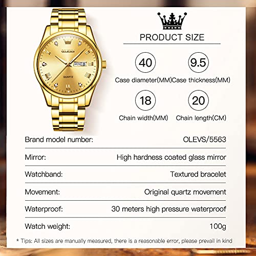 OLEVS Classic Men Watches with Date,Stainless Steel Man Watch with Date, Bussiness Watches for Men,Luminous Quartz Mens Watches Black/White/Blue/Gold, Waterproof Male Watch with Week