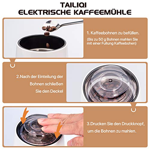 Kaffeemühle Elektrische, Hochwertigem Kaffeemühle mit Lebensmittelqualität Edelstahlmesser für Kaffeebohnen Nüsse… – Bild 4