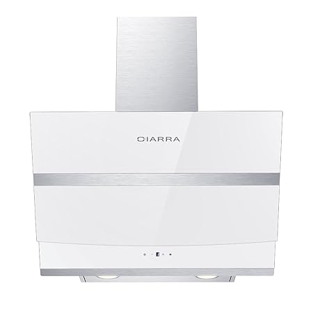 Ciarra Dunstabzugshaube 60cm Abluft/Umluft 3 Stufen max. Abluftleistung: 750 m3/h , Edelstahl Weiß Glas [Energieklasse A]