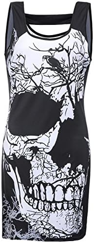 Tiantianmei Women's Skull Printed Bodycorn Back Keyhole Cami Midi Dress Black L