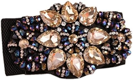 Dorchid Women Rhinstone Belt Full Crystal Buckle Cummerbund Wide Elastic Waistband 7 Colors