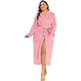 RONGTAI Fleece Womens Bathrobe, Long Plush Robes for Women, Two Side Pockets and Belts, Warm and Cozy (Pink, XL), X-Large