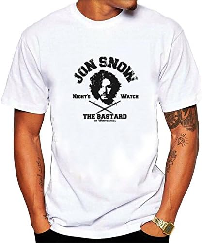 Men's Jon Snow The Bastard Of Winterfell Nights Watch O-Neck T shirt XL White fashion short sleeves
