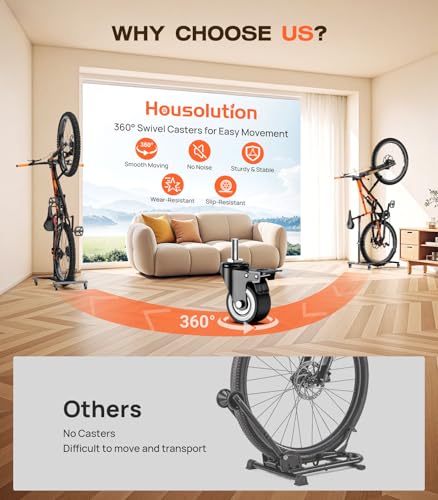 Housolution Vertical Bike Stand with Wheels, Stand-alone Mount for Wheels up to 29 Inches, Adjustable Height Without Holes for Garage & Apartment, Foot Support for Bikes Holds up to 80 lbs