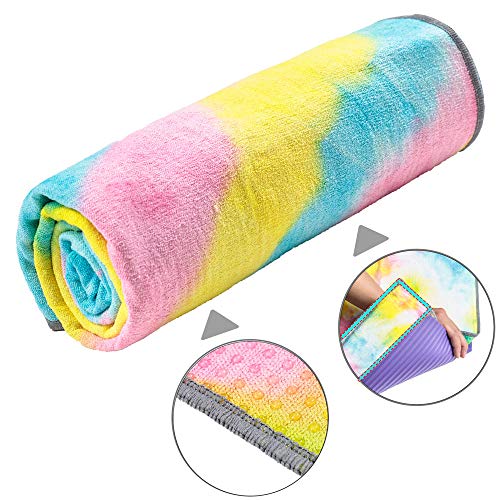 adorence Non Slip Yoga Towel (Upgraded PVC Grippies+Side Pockets) Microfiber Sweat Absorbent & Quick Dry Mat Towel – Ideal for Hot Yoga, Pilates and Workout