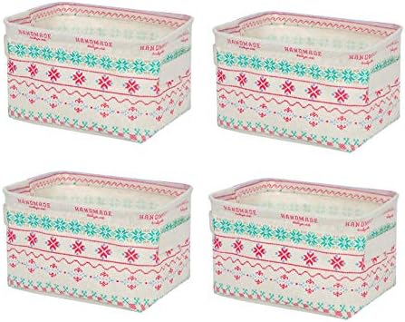 BeFunky Cute Fabric Storage Basket Bins, Home Decor Canvas Organizers Bag, Storage Bins Basket for Adult Makeup, Baby Toys Liners, Books (Multicolor) - Pack of 4