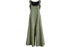 Women's Casual Loose Bib Overalls Wide Leg Jumpsuits Baggy Cotton Linen Rompers Long Pants with Pockets