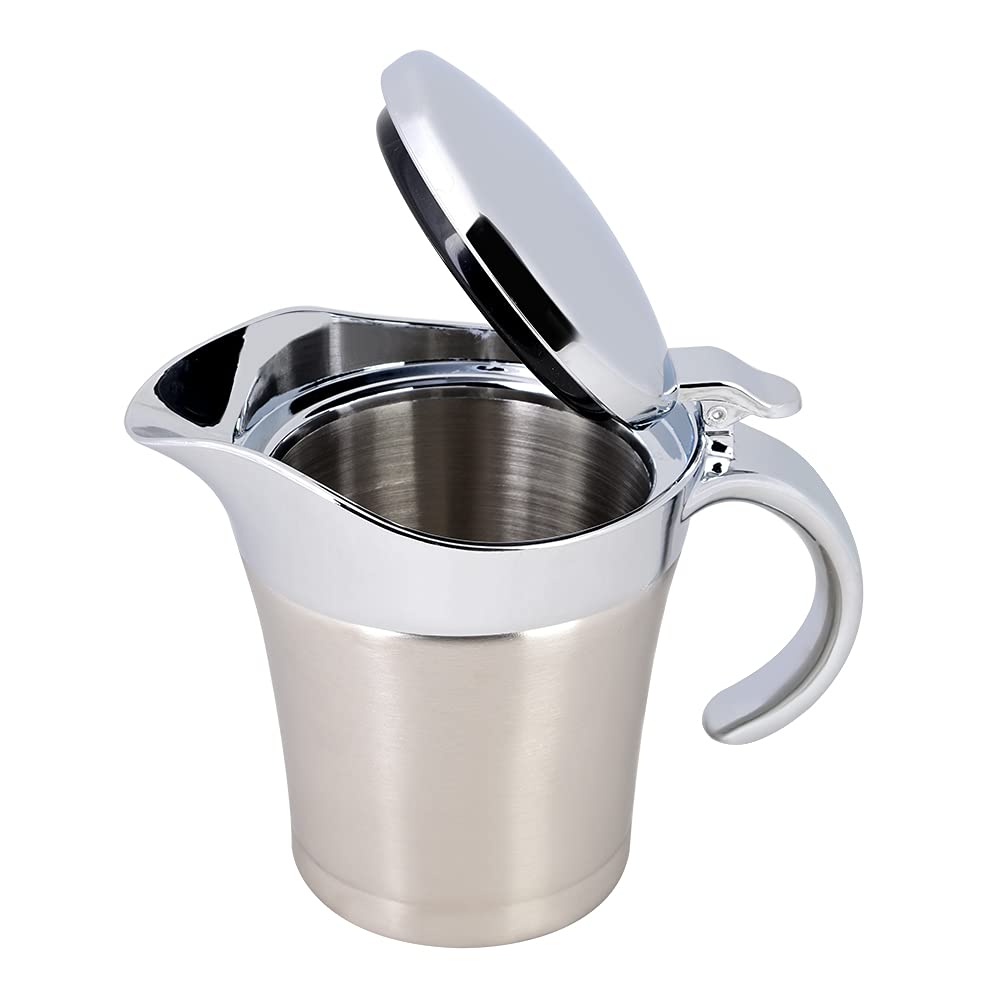 Gravy Boats, 304 Stainless Steel Gravy Boats with Hinged Lid, Double Insulated Sauce Jug, 450/750ml Dishwasher Safe(Small 450ml)