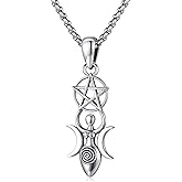 Eusense Triple Moon Goddess Necklace for Women & Men - Sterling Silver 925 Pendant with Pentagram Moon Pentacle Goddess Jewelry
