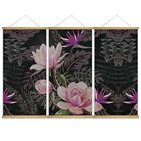 Hanging Poster NO Magnetic Wooden Framed,Green Leaves,Beautiful Flowers Home Wall Canvas Prints Decoration Ready to Hang - 18"x36"x3 Panels
