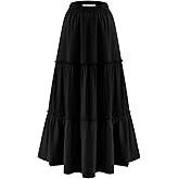 BOMAROLAN Women's Maxi Skirts Summer Elastic High Waist Boho Flowy Skirt A Line Long Skirts Ruffle Swing Beach Skirts