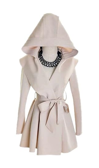 ARJOSA Women's Deep V Neck Long Sleeve Belt Slim Fit Hooded Trench Coat Jacket (Small, Beige)