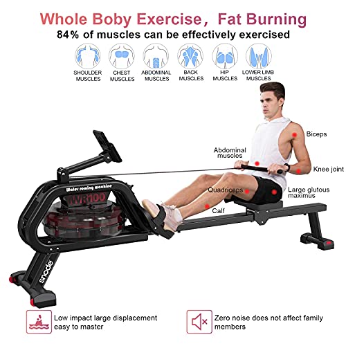 SNODE WR100 Water Rowing Machine with Bluetooth APP (Free Tutorials