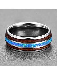 VAKKI - Anillo de boda de carburo de tungsteno con incrustaciones de ópalo azul y madera de koa hawaiana de 0.236 in y 0.315 in, ajuste cómodo, tamaño 7-12