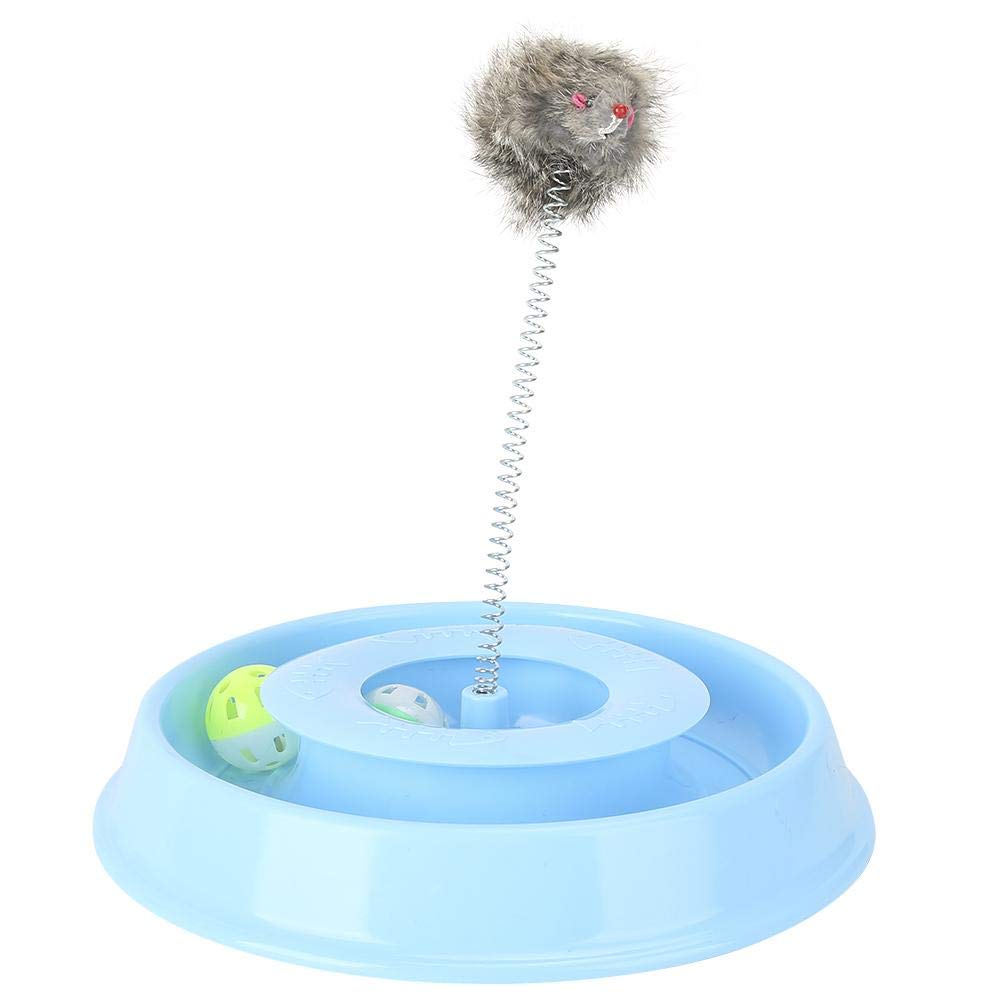 Pssopp Interactive Cat Roller Ball Track Toy with Circuit Play and Plush Spring Mouse Teaser for Kitten Exercise and Fun Play, Blue Cat Toy