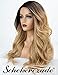 Blonde Ombre Synthetic Wig Front None Lace Medium Wavy Ombre Blonde Wig 27# Scheherezade L Part Glueless Honey Blonde Wig with Dark Roots for Women Full Machine Made Heat Resistant