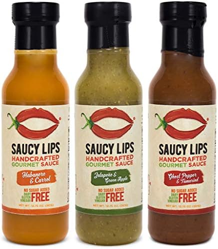 Saucy Lips, Spicy Pack, keto/paleo/vegan salad dressing, marinade, cooking sauce, sugar free dressing, low carb sauce, low sodium, soy/dairy/nut/gluten free, 12 oz (3 pack)