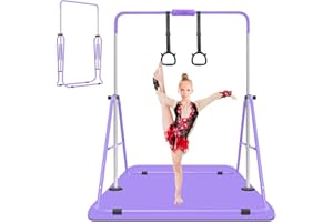ZUETK Expandable Gymnastics Bar for Kids, Adjustable Height Junior Training Kip Bar, Folding Gymnastic Horizontal Bars Monkey Bar, Home Gym Equipment for Kid Gymnasts, Child, Girl, Boy