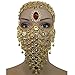 Gold Red Gem Belly Dance Costume Headwear Coins Face Mask Veil Tribal Bedouin Burka Burqa,Gold, One Size