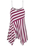 Summer Camisole Tops for Women,Vivilli Striped V Neck Handkerchief Hem Spaghetti Strap Tanks,Magenta White X-Large