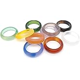 Morchic 10Pcs Natural Agate Band Rings Set, 6mm Wide Polished Gemstone Stacking Rings for Women, Colorful Assorted Sizes Jewelry Gift for Birthday Christmas