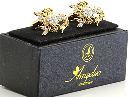 Amedeo Exclusive Stainless Steel Men’s Dress Shirt French Cuff Cufflinks (Gold Big Diamond Scorpions)