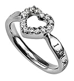 I Am My Beloved and He Is Mine CZ Open Heart Ring Silver Stainless Steel With Verse