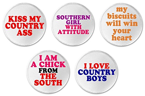 A&T Designs - Set 5 Southern Girl Humor Love Country 3" Sew On Patches