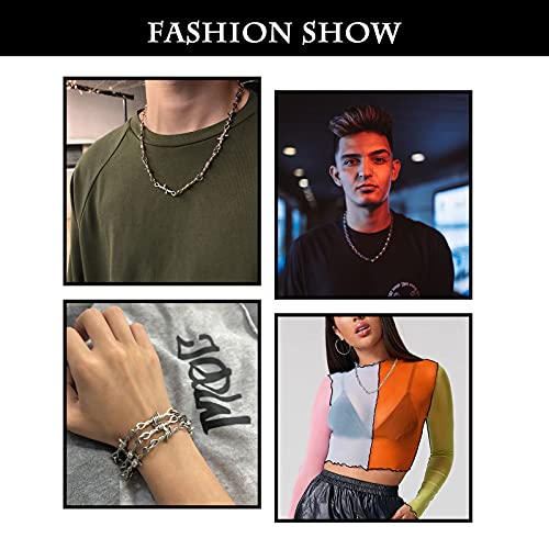 Punk Thorns Necklace Gothic Barbed Wire Chain Hiphop Rock Jewelry for Men Boys Women